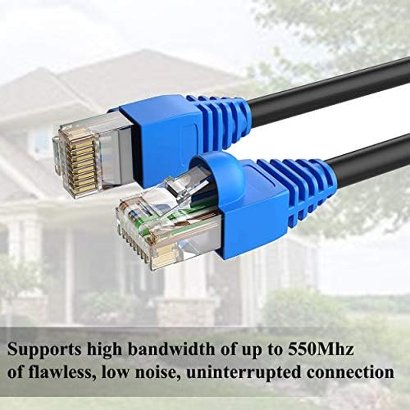 Cat5E Outdoor Waterproof Ethernet Cable with 24AWG RJ45 Plugs 350Mhz Direct Burial Network Internet Cable for Data LAN Routers Modems Black 250 Ft 1 Pack
